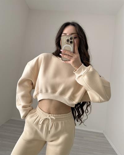 ZR Model Crop Bej Eşofman Takımı