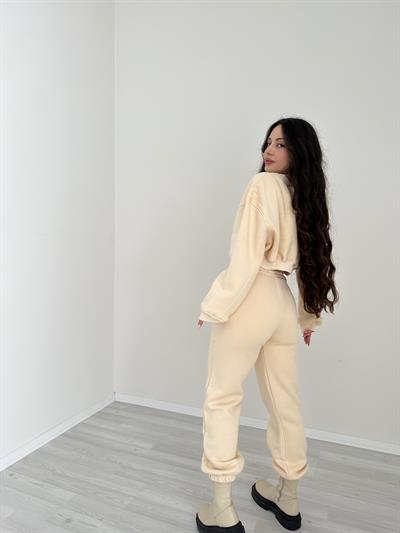 ZR Model Crop Bej Eşofman Takımı