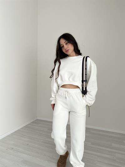 ZR Model Crop Beyaz Eşofman Takımı