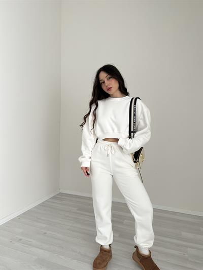 ZR Model Crop Beyaz Eşofman Takımı
