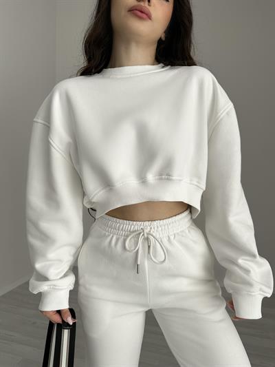 ZR Model Crop Beyaz Eşofman Takımı
