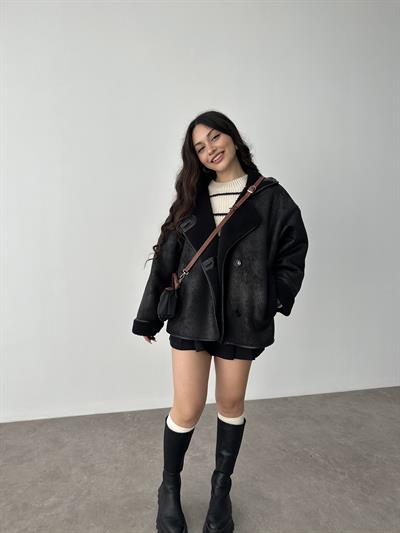ZR Model Yakalı Teddy Kürklü Siyah Mont