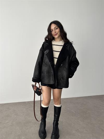 ZR Model Yakalı Teddy Kürklü Siyah Mont