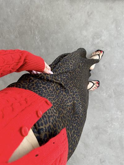ZR Orij. Leopar Midi Saten Etek
