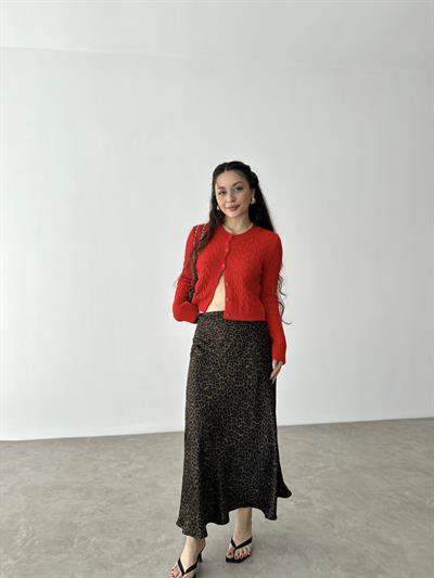 ZR Orij. Leopar Midi Saten Etek
