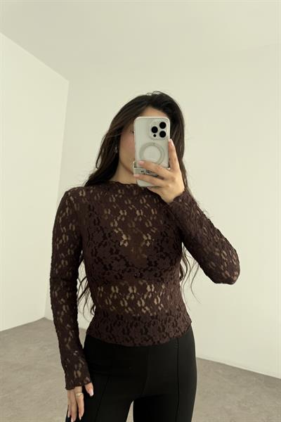 Zr Orijinal Çiçek Güpürlü Kahve Transparan Body 