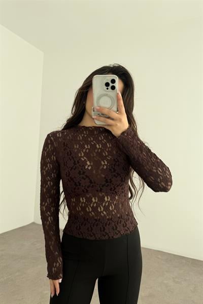 Zr Orijinal Çiçek Güpürlü Kahve Transparan Body 