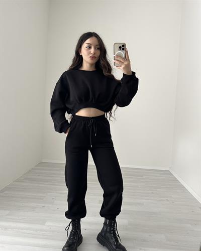 ZR Orijinal Crop Siyah Eşofman Takımı