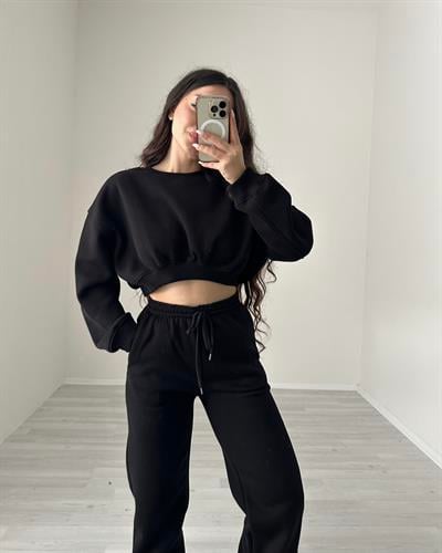 ZR Orijinal Crop Siyah Eşofman Takımı