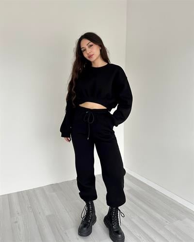 ZR Orijinal Crop Siyah Eşofman Takımı