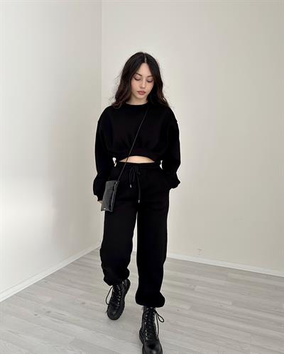 ZR Orijinal Crop Siyah Eşofman Takımı