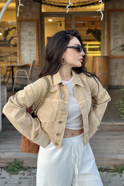 Zr Orijinal Kolları Katlama Detaylı Denim Ceket   