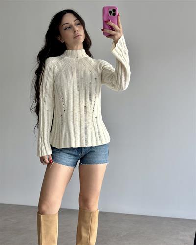 Orijinal Yıpranmış Modelli Zr. Modal Ekru Kazak