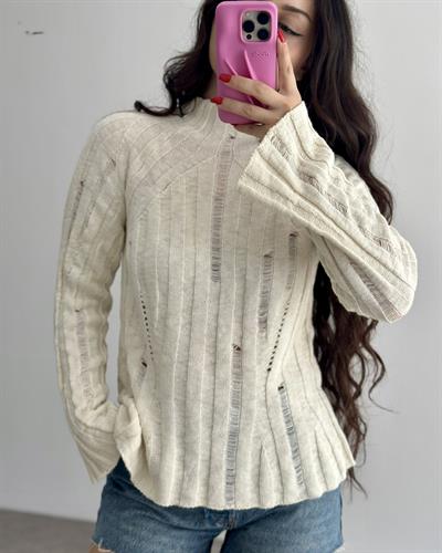 Orijinal Yıpranmış Modelli Zr. Modal Ekru Kazak