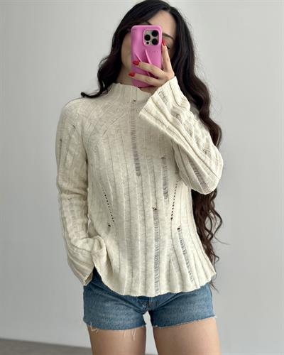 Orijinal Yıpranmış Modelli Zr. Modal Ekru Kazak