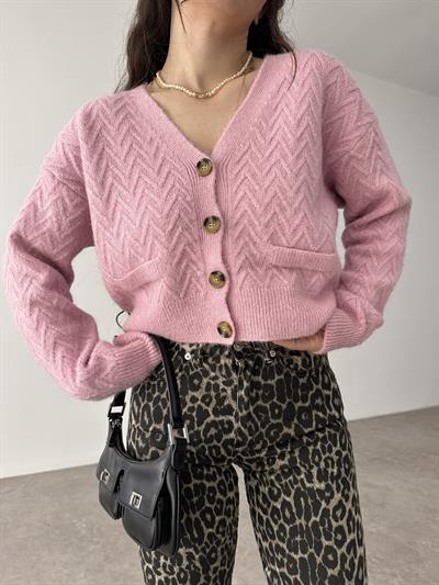 ZR Orj. Toz Pembe Desenli Hırka