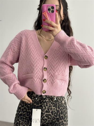 ZR Orj. Toz Pembe Desenli Hırka