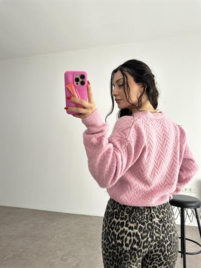 ZR Orj. Toz Pembe Desenli Hırka