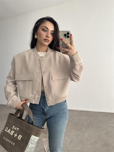 Orj. Cep Detaylı Zr. Bomber Ceket Bej