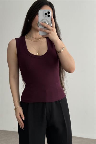 ZR V Yakalı Bluz Bordo