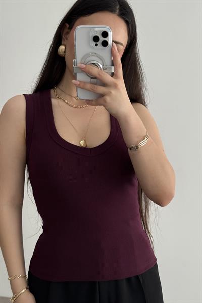 ZR V Yakalı Bluz Bordo