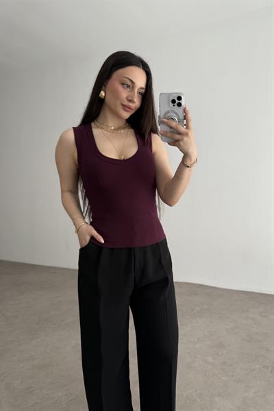 ZR V Yakalı Bluz Bordo