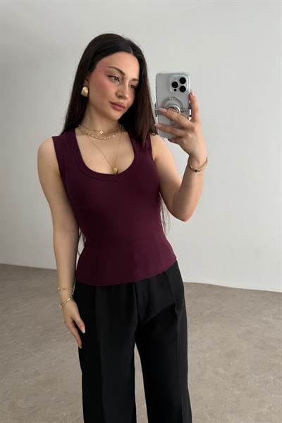 ZR V Yakalı Bluz Bordo