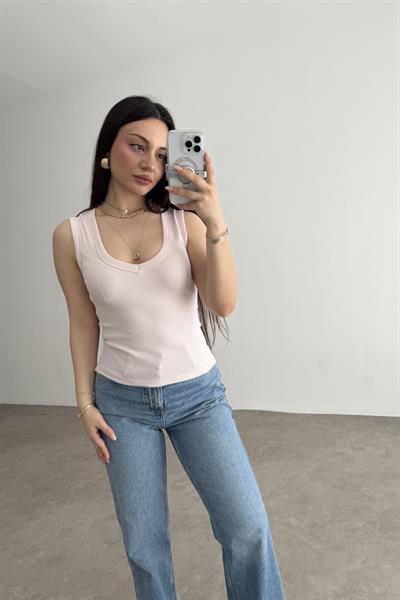 ZR V Yakalı Bluz Pembe