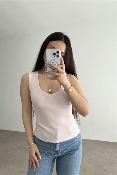 ZR V Yakalı Bluz Pembe