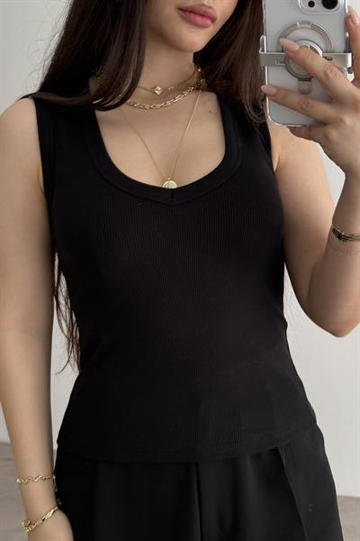 ZR V Yakalı Bluz Siyah