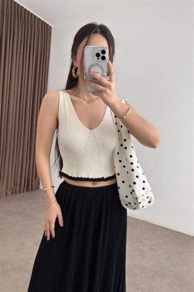 Zra Askılı Fırfırlı Triko Üst