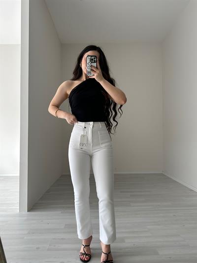 ZRA Bilek Flare Cep Detaylı Jean (Beyaz)
