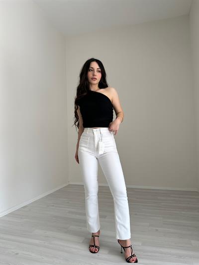 ZRA Bilek Flare Cep Detaylı Jean (Beyaz)