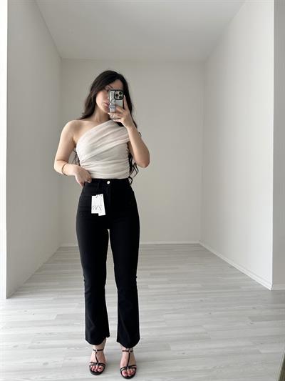 Zra Bilek Flare Cep Detaylı Jean (Siyah)