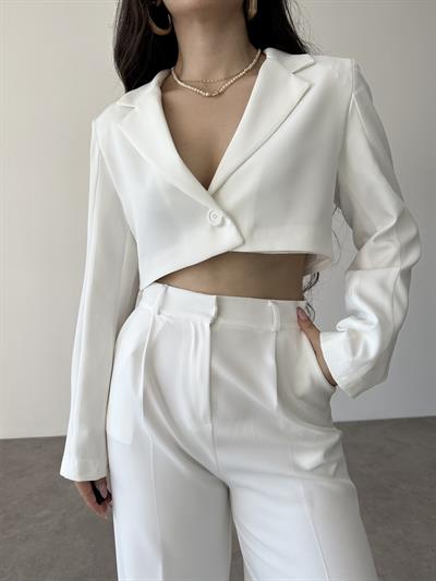 Zra Crop Beyaz Blazer Ceket