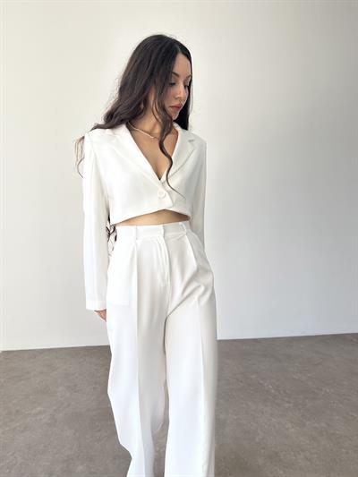 Zra Crop Beyaz Blazer Ceket