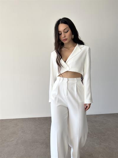 Zra Crop Beyaz Blazer Ceket