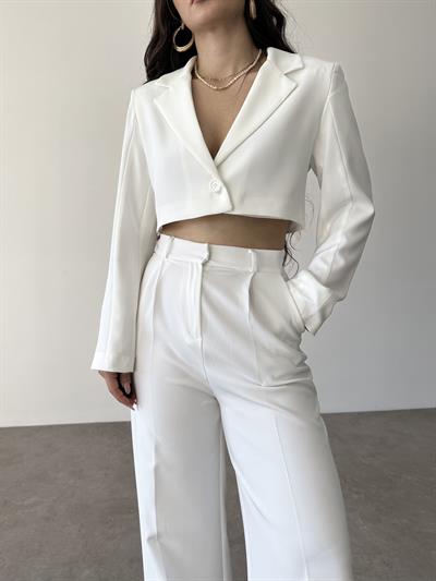 Zra Crop Beyaz Blazer Ceket