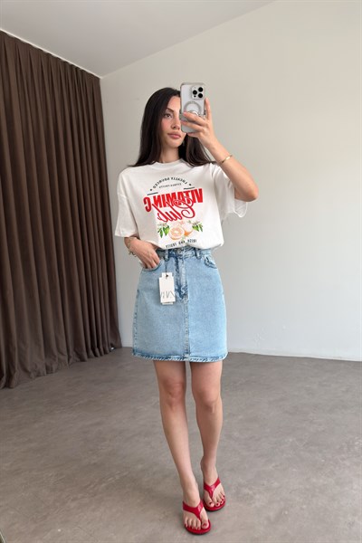 Zra Denim Light Blue Kısa Etek