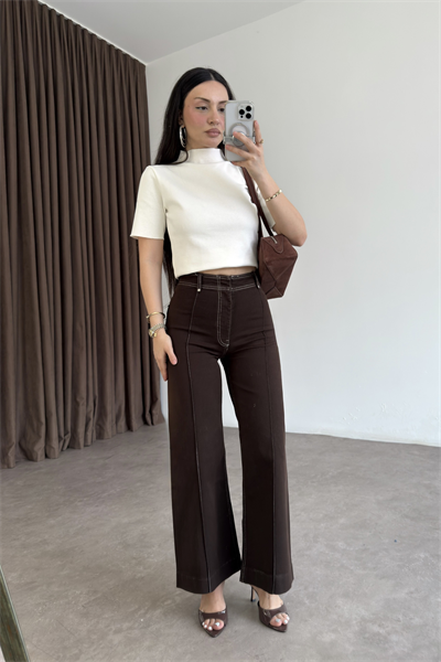 ZRA Dikişli Geniş Paça Kahve Jean