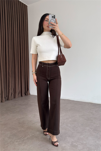 ZRA Dikişli Geniş Paça Kahve Jean