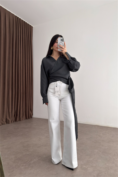 ZRA Dikişli Paça Straightleg Beyaz Jean 