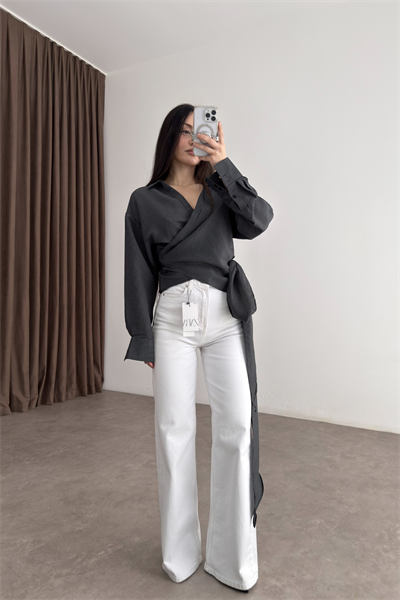 ZRA Dikişli Paça Straightleg Beyaz Jean 