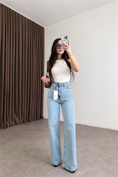 ZRA Dikişli Paça Straightleg Ice  Blue Jean 