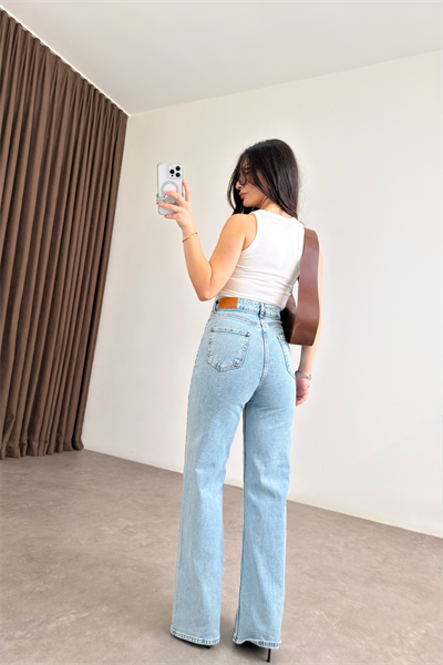 ZRA Dikişli Paça Straightleg Ice  Blue Jean 