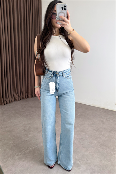 ZRA Dikişli Paça Straightleg Ice  Blue Jean 