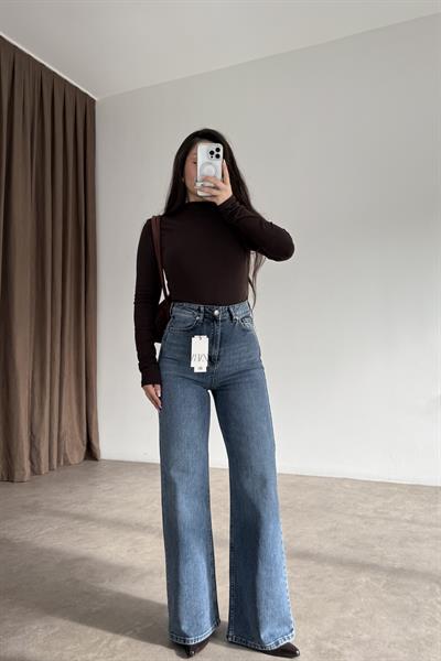 ZRA Dikişli Paça Straightleg OrtaMavi Jean 