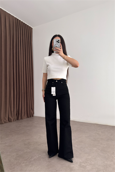 ZRA Dikişli Paça Straightleg Siyah Jean 