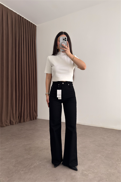 ZRA Dikişli Paça Straightleg Siyah Jean 