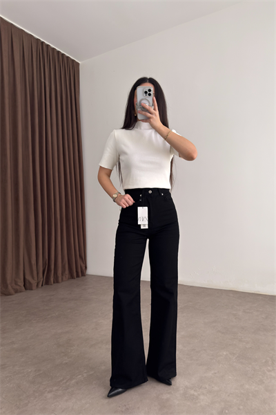 ZRA Dikişli Paça Straightleg Siyah Jean 